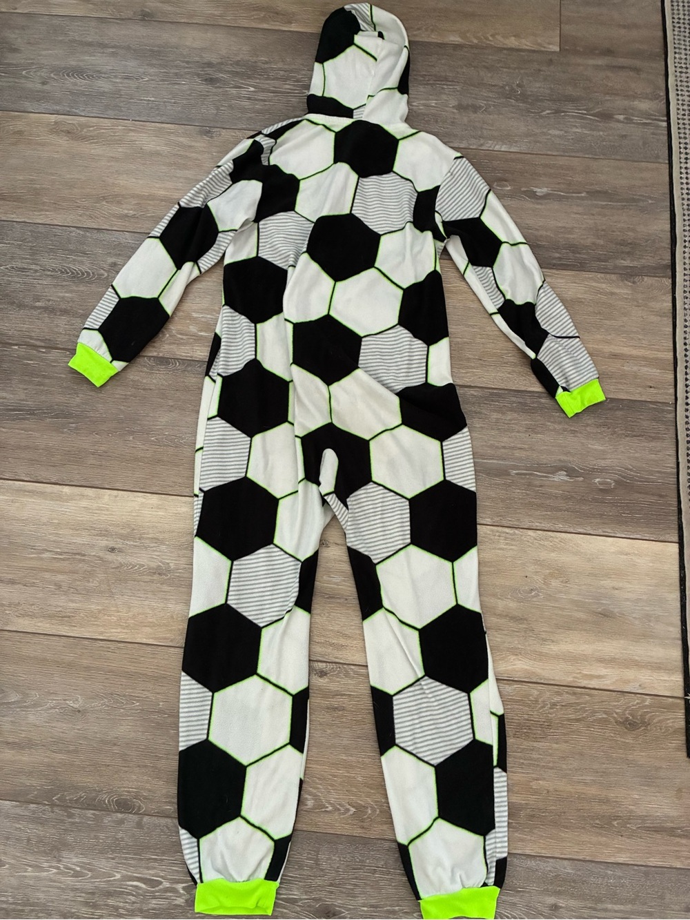 Cat & Jack Kids Soccer Hexagon Hooded One-Piece in Black, White & Neon Green